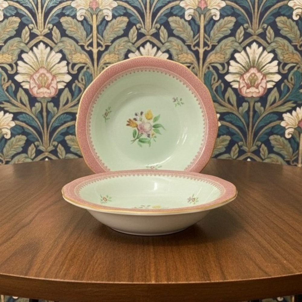 Adams Calyx Ware Lowestoft Berry Bowls, Set of‎ 2, Hand-Painted Fruit Tableware